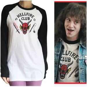 NWT Stranger Things Hellfire Club Devil Raglan Long Sleeve Shirt Male Small
